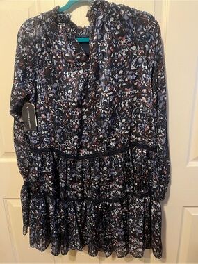 Melrose and Market Navy Abstract Floral Pleated Dress